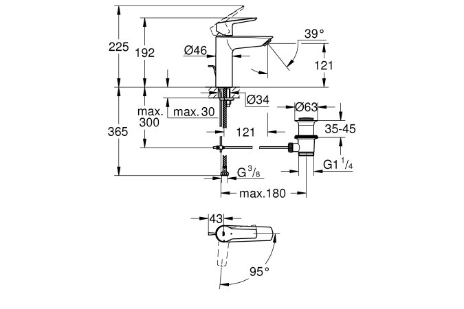 Смеситель для раковины однорычажный GROHE QuickFix Start с донным клапаном, M-Size, хром, (23552002)