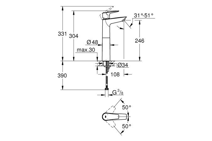 Grifo monomando lavabo BAUEDGE Tamaño XL 23761001