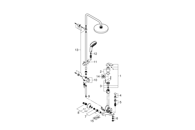 Душевая система с однорычажным смесителем для ванны, настенный монтаж, GROHE Tempesta Cosmopolitan System 200, хром, (26305001)