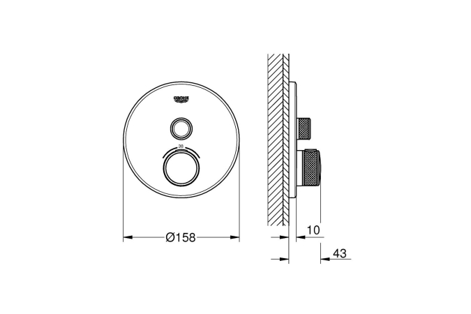 Внешняя часть термостата для душа GROHE Grohtherm SmartControl на 1 потребителя, круглая, темный графит глянец (29118A00)