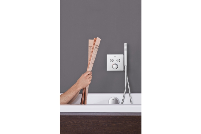 Внешняя часть термостата для ванны и душа GROHE Grohtherm SmartControl на 2 потребителя, квадратная, с держателем ручного душа, хром (29125000)